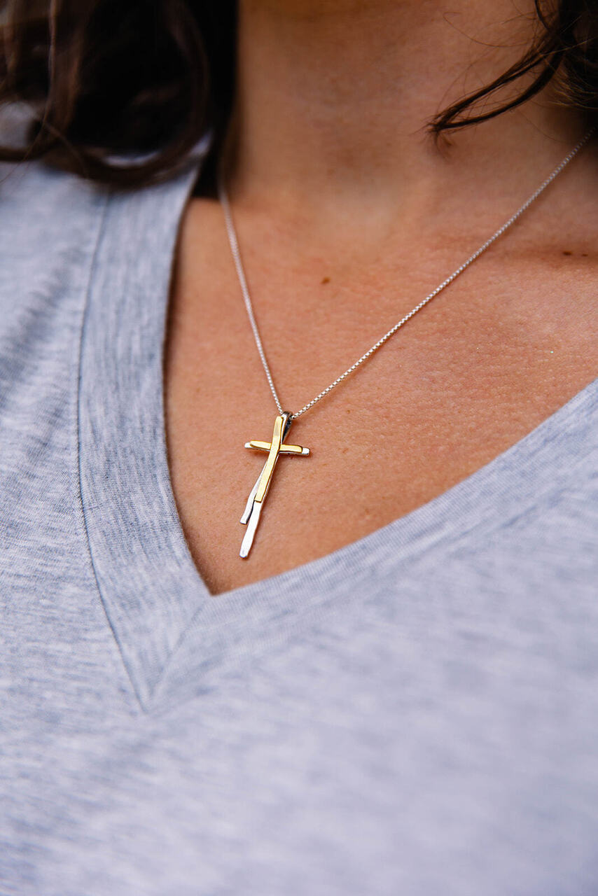 Sterling Silver & Gold Cross Necklace