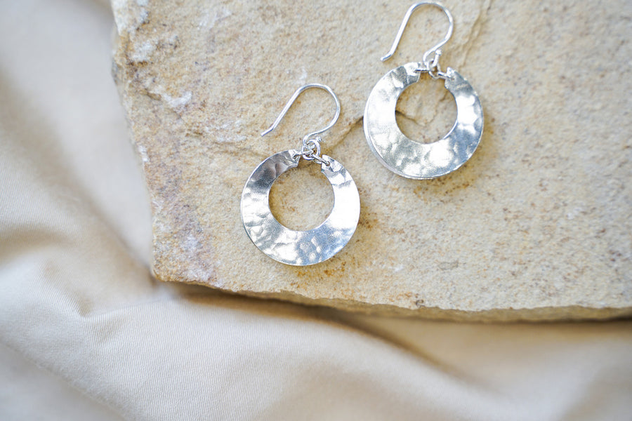 Sterling Silver Hammered 3D Crescent Earrings