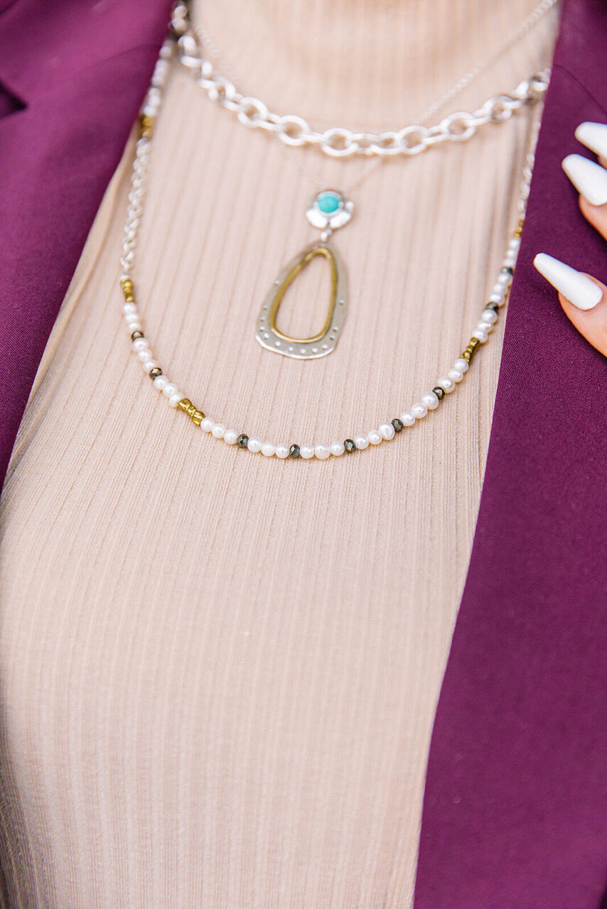 **FINAL SALE** Open Oblong with Brass & Turquoise Necklace