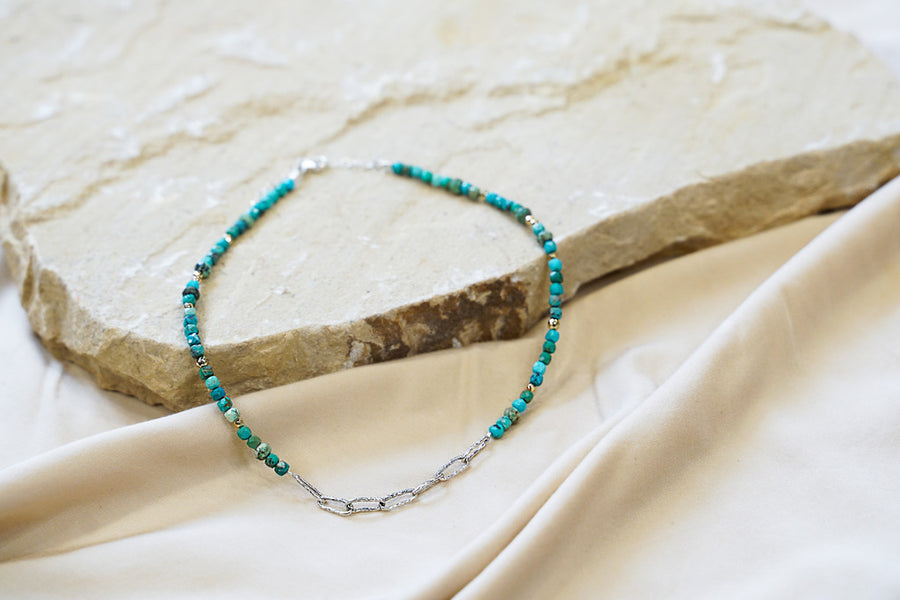 Sterling Silver Paper Clip & Turquoise Necklace