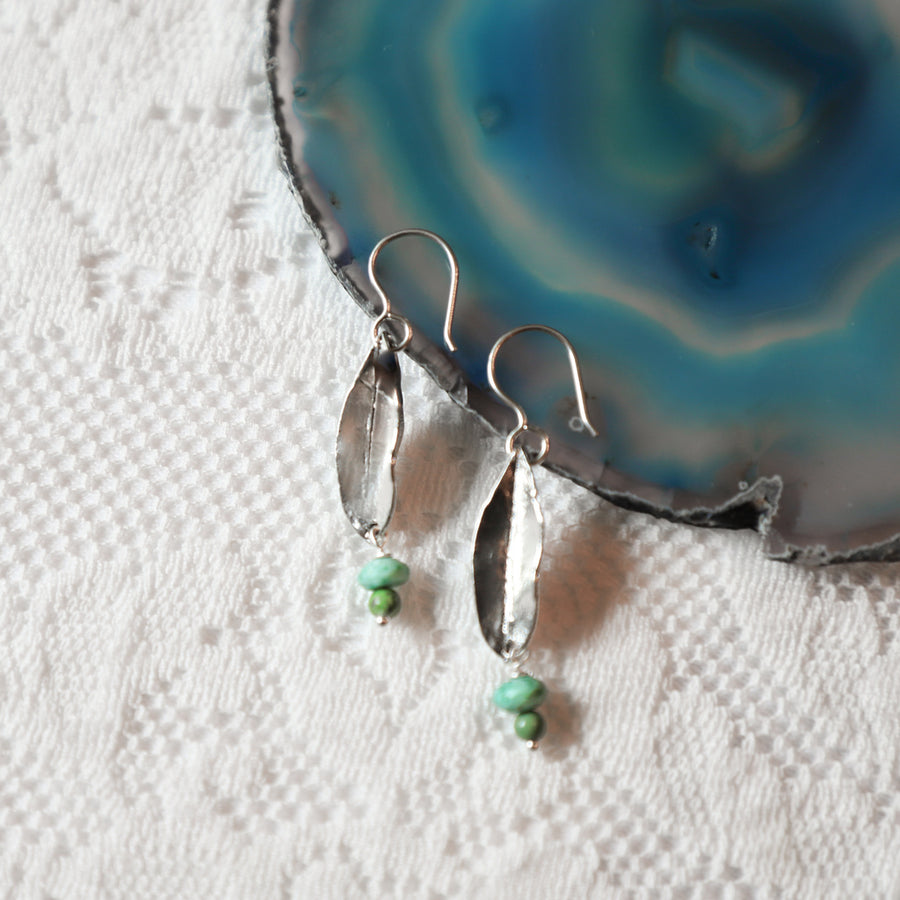 ***FINAL SALE***Chrysocolla, Turquoise & Sterling Silver Feather Earrings