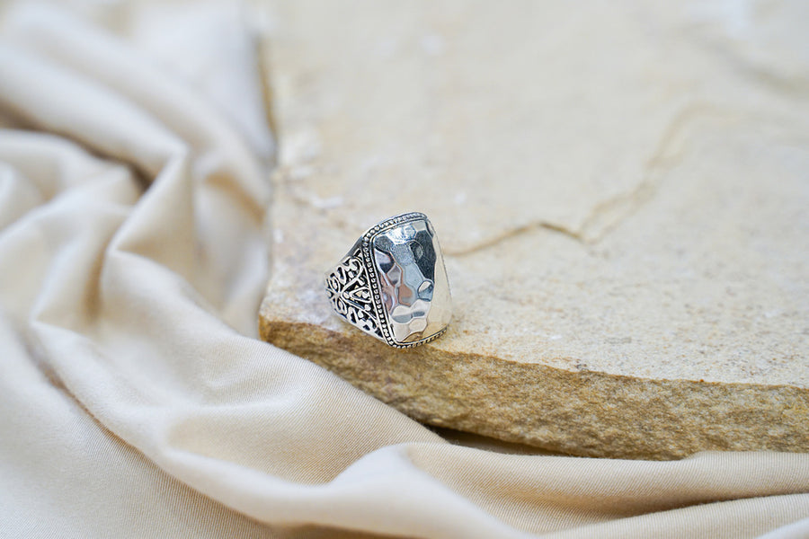 Sterling Silver Thick Hammered Rectangle Ring