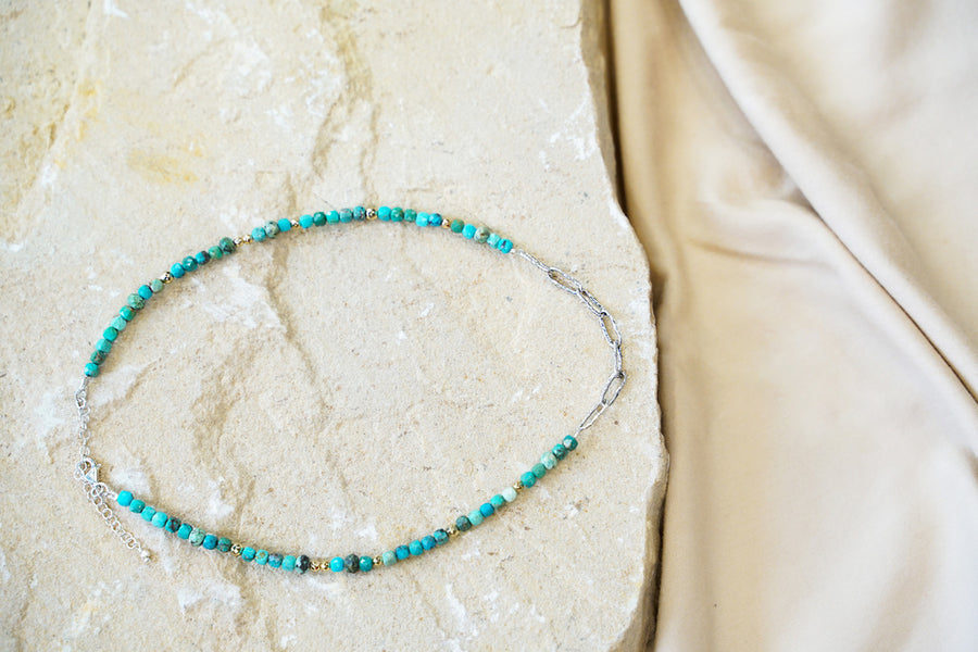Sterling Silver Paper Clip & Turquoise Necklace