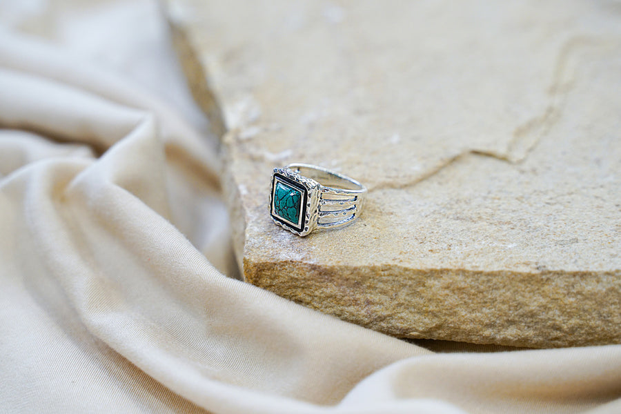 Sterling Silver Square Turquoise Howlite Ring