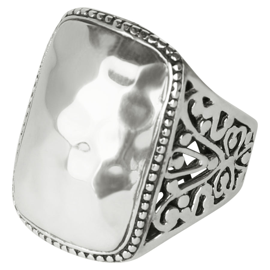 Sterling Silver Thick Hammered Rectangle Ring