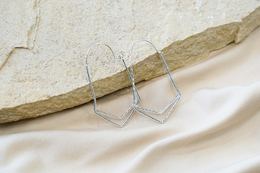 Hammered Double Triangle Basket Earrings