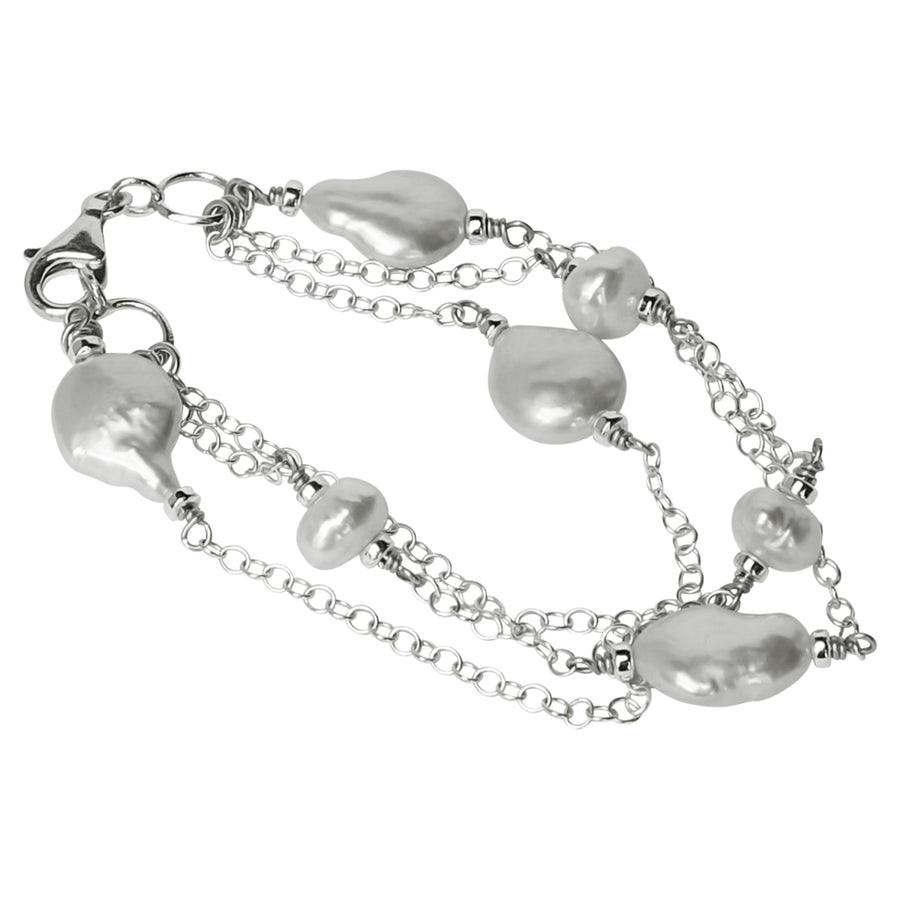 Sterling Silver & Pearl Tri-Strand Bracelet