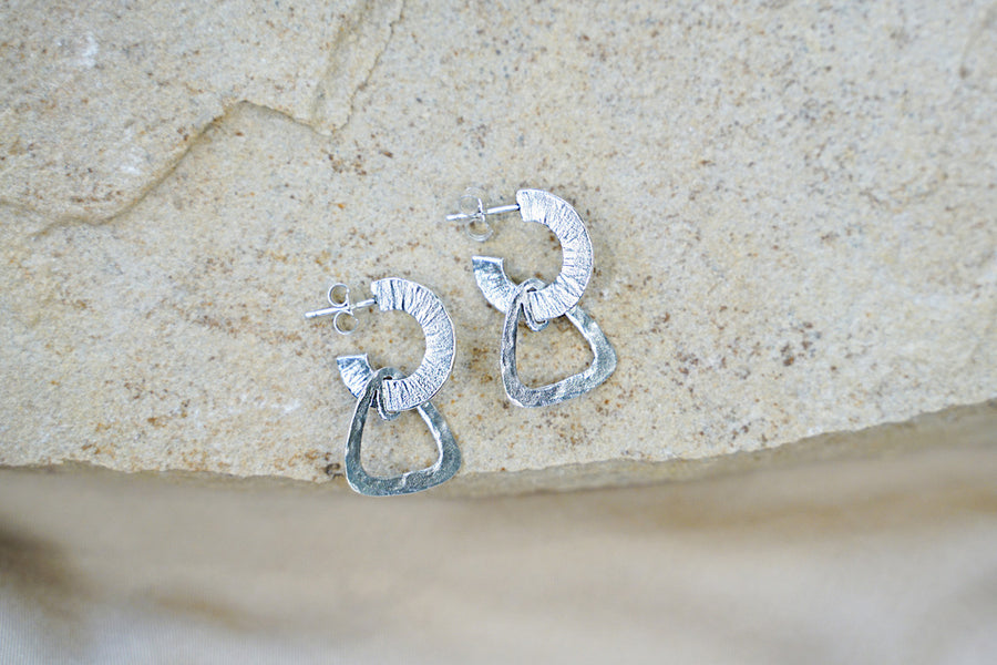 Sterling Silver Crescent & Triangle Post Earrings