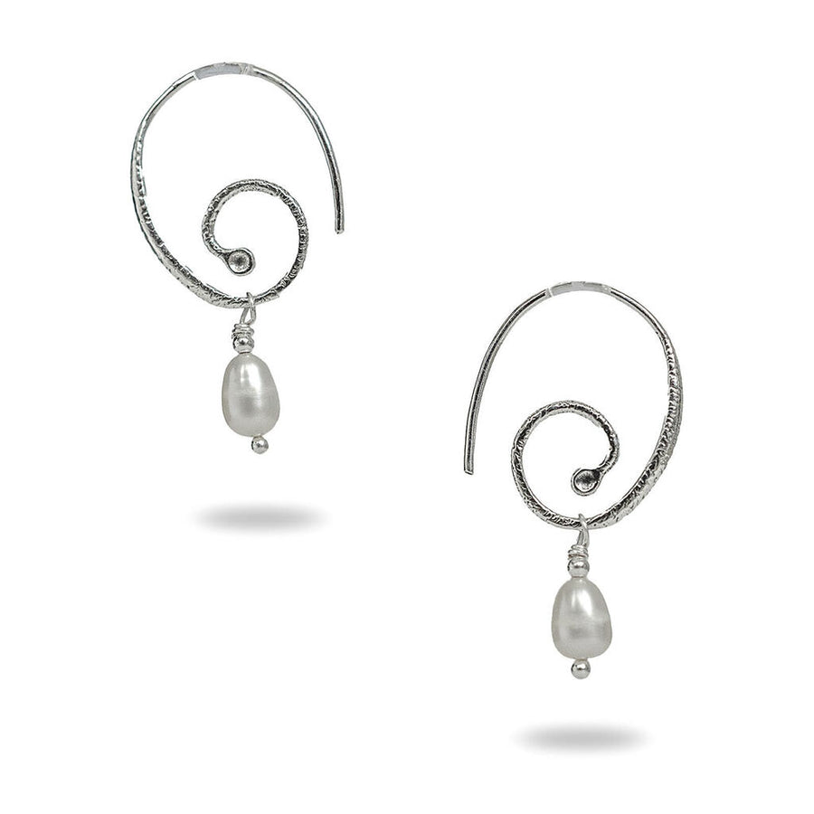 Sterling Silver Swirl & Pearl Drop Earrings