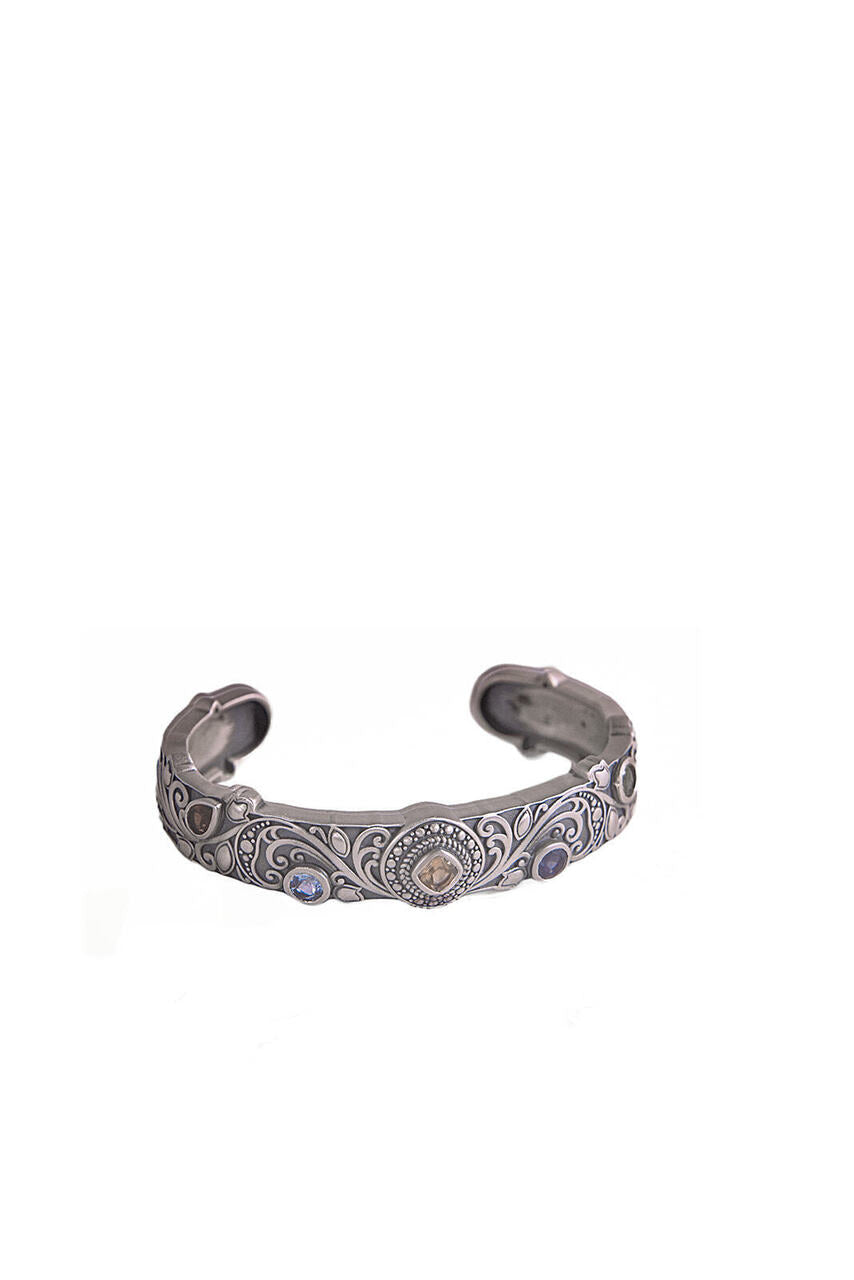 **FINAL SALE** Wide Sterling Silver Jeweled Cuff with Matte Finish