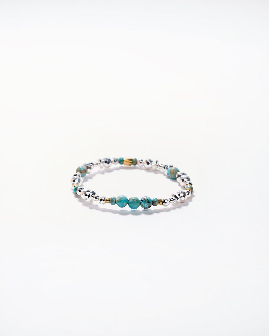 Turquoise, Brass & Sterling Silver Stretch Bracelet