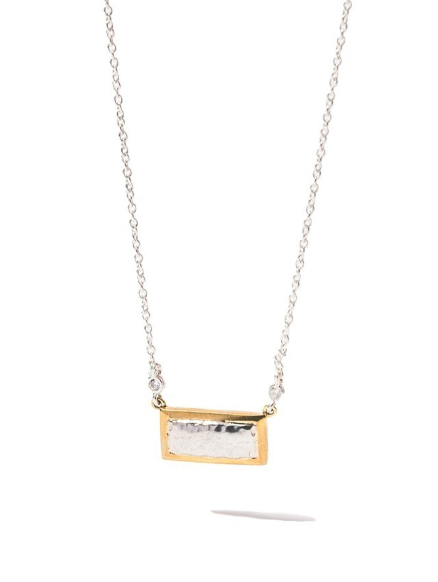 ***FINAL SALE***Brass & Sterling Silver Bar Necklace with Cubic Zirconia