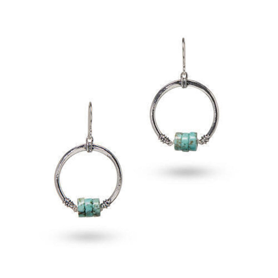 Sterling Silver Circle Earrings with Turquoise Beads