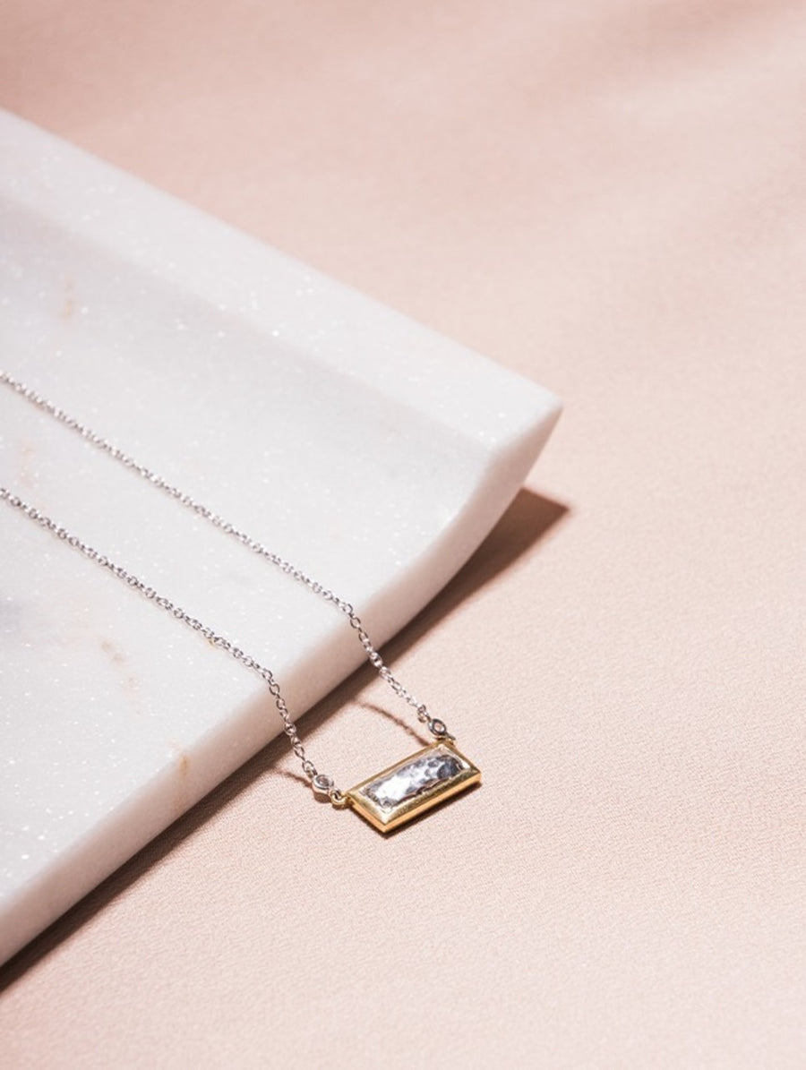 ***FINAL SALE***Brass & Sterling Silver Bar Necklace with Cubic Zirconia