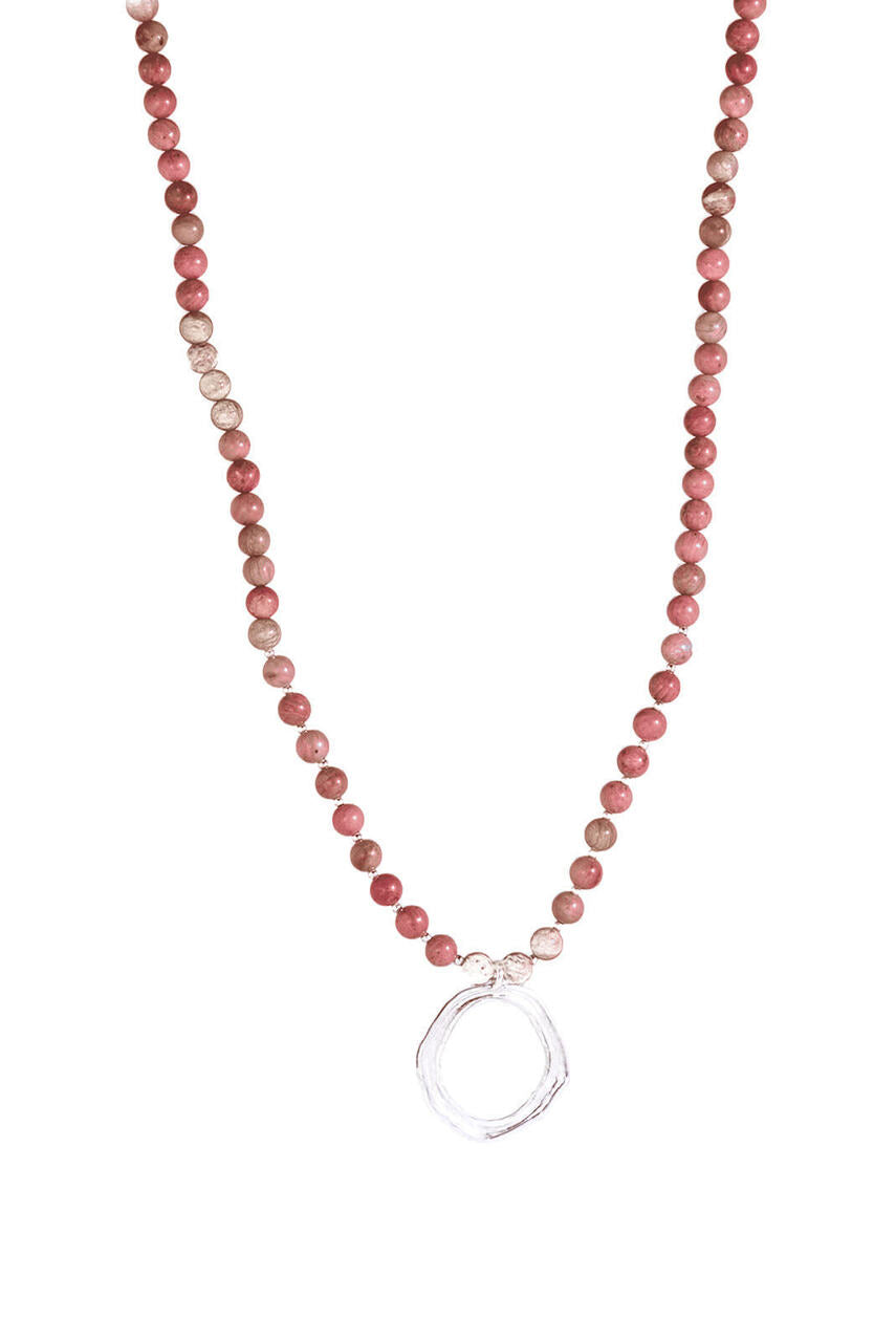 Rhodochrosite Beaded Necklace with Sterling Silver Pendant
