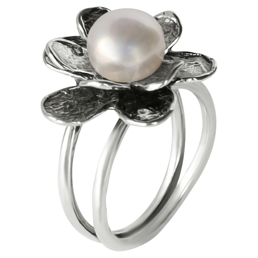 Sterling Silver Flower & Pearl Ring