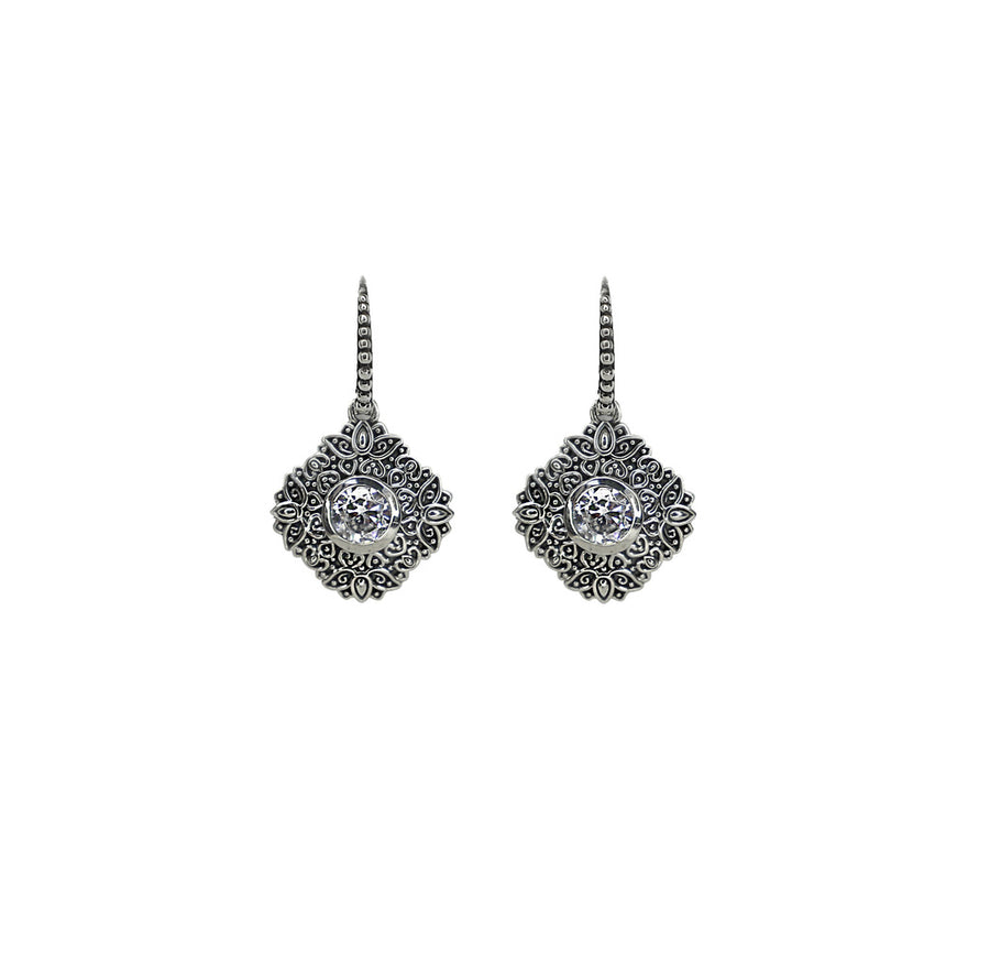 Sterling Silver & Ornate Cubic Zirconia Earrings