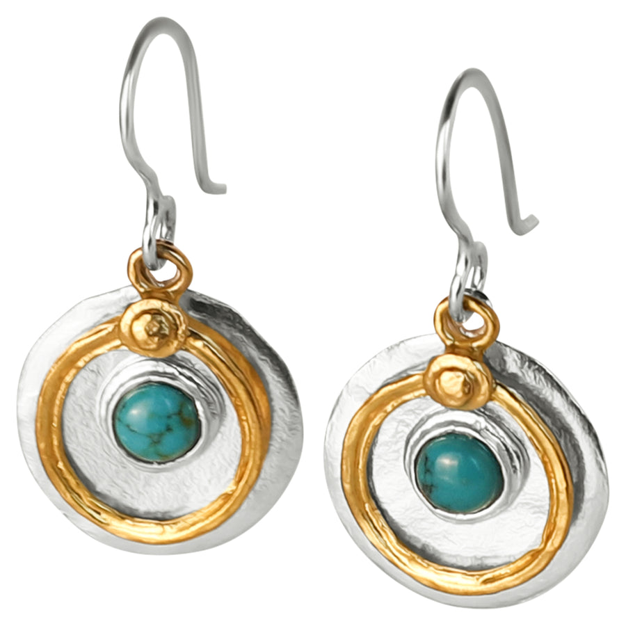 Sterling Silver Disc Earrings with Turquoise & Brass Rings