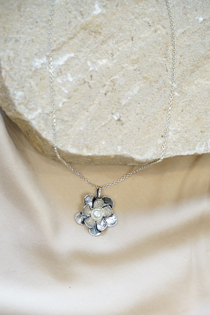 Sterling Silver Flower & Pearl Necklace