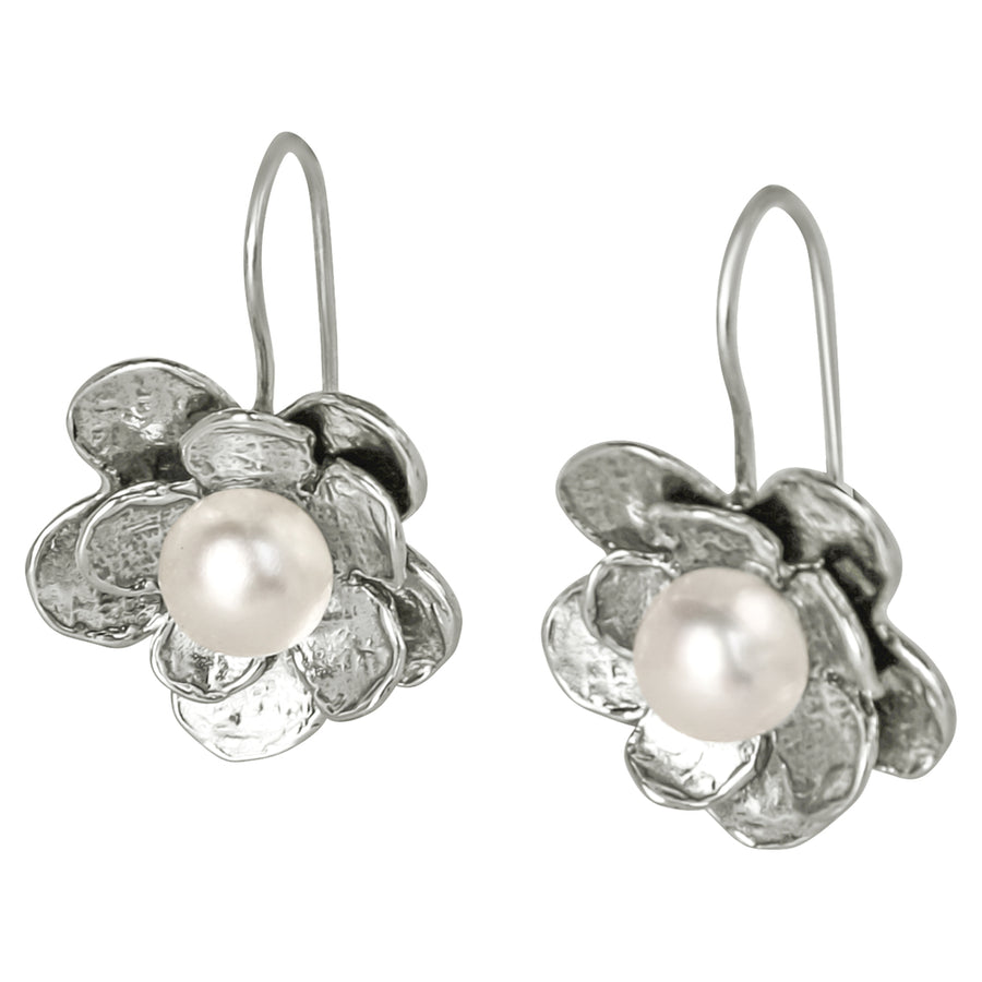 Sterling Silver Flower & Pearl Earrings