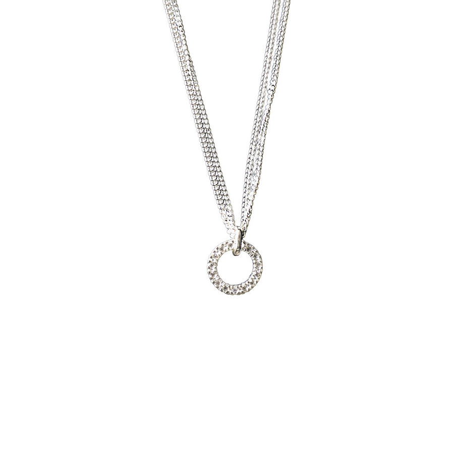 **FINAL SALE** Sterling Silver Double Chain with Circle Cubic Zirconia Pendant