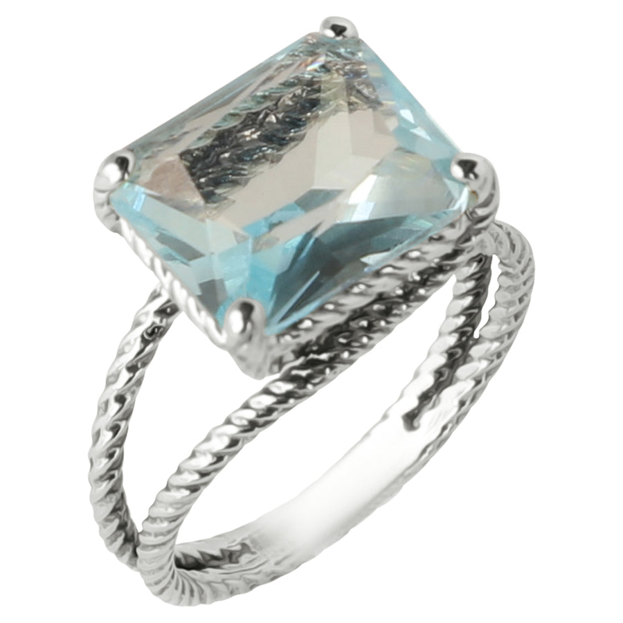 **BACKORDER (SIZE 6, 7 & 8 ONLY)** Sterling Silver Blue Topaz Cubic Zirconia Emerald Cut Ring
