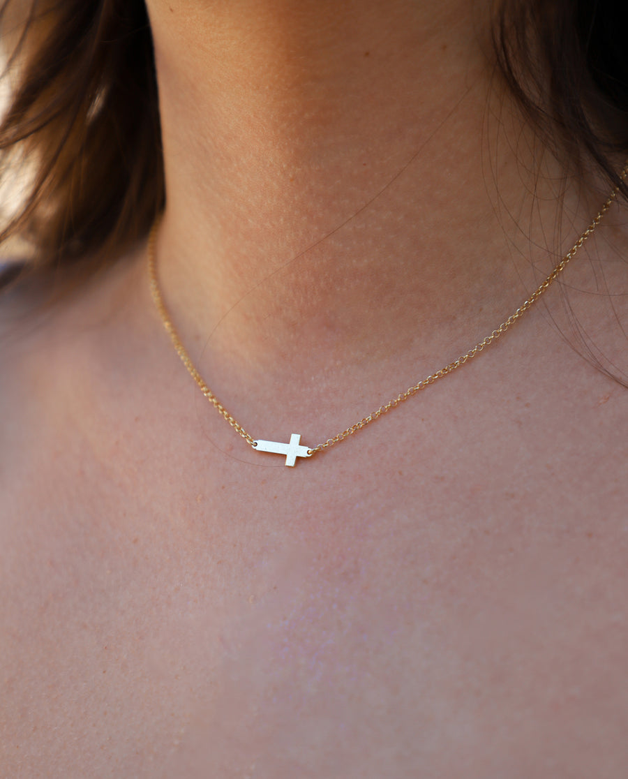 Gold East to West Cross Necklace