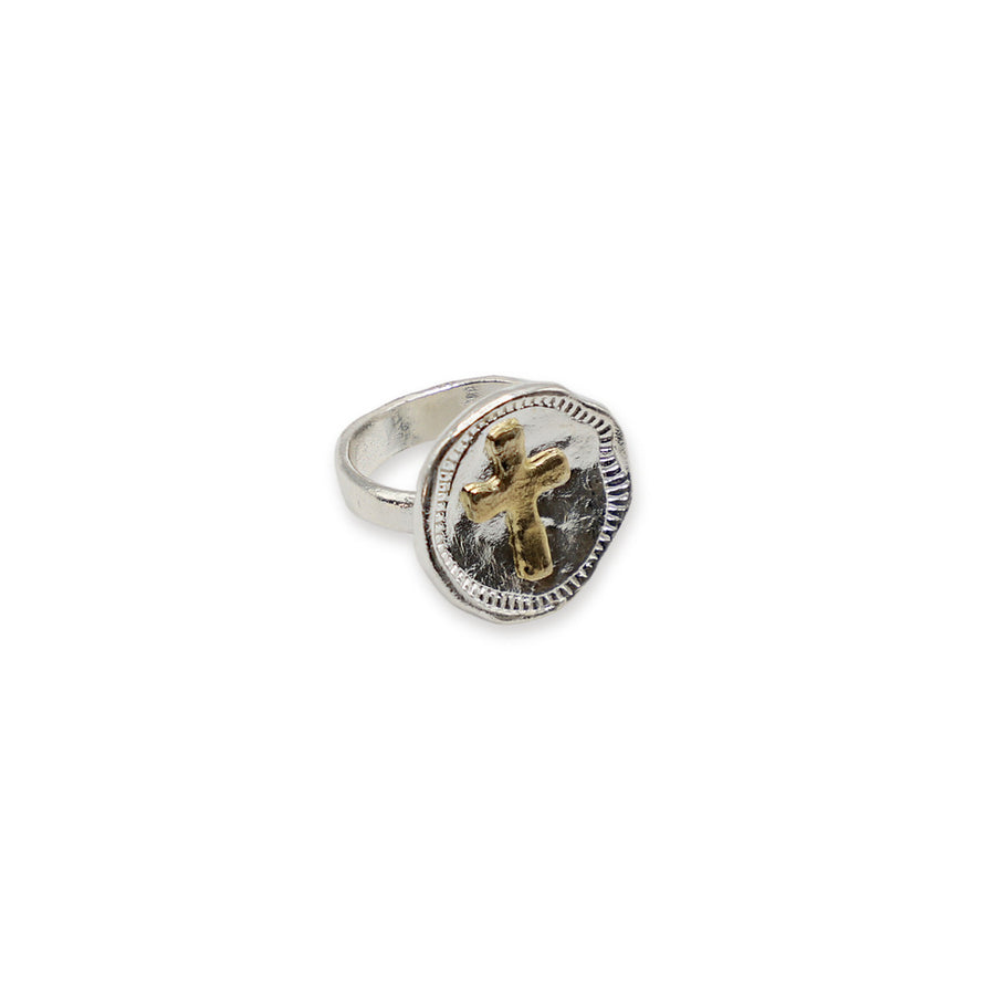 Sterling Silver & Gold Cross Coin Ring