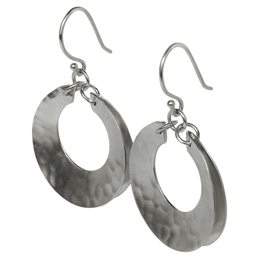 Sterling Silver Hammered 3D Crescent Earrings
