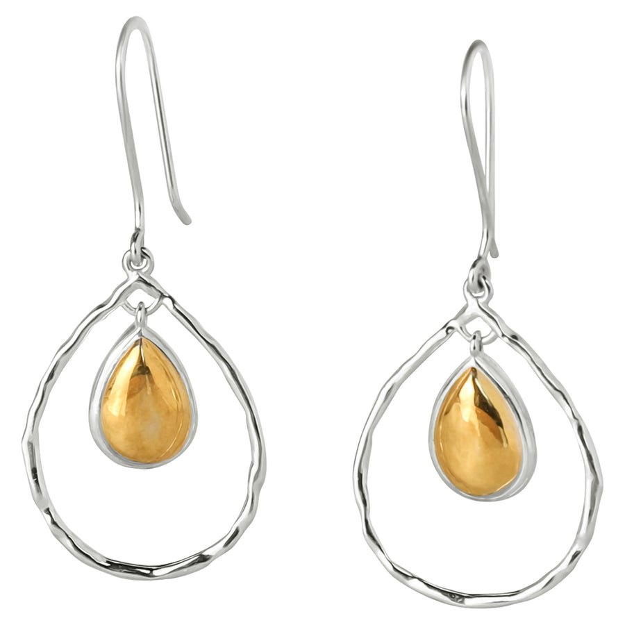 Sterling Silver & Gold Double Teardrop Earrings