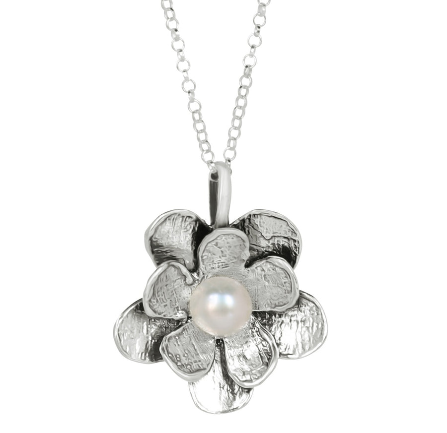 Sterling Silver Flower & Pearl Necklace