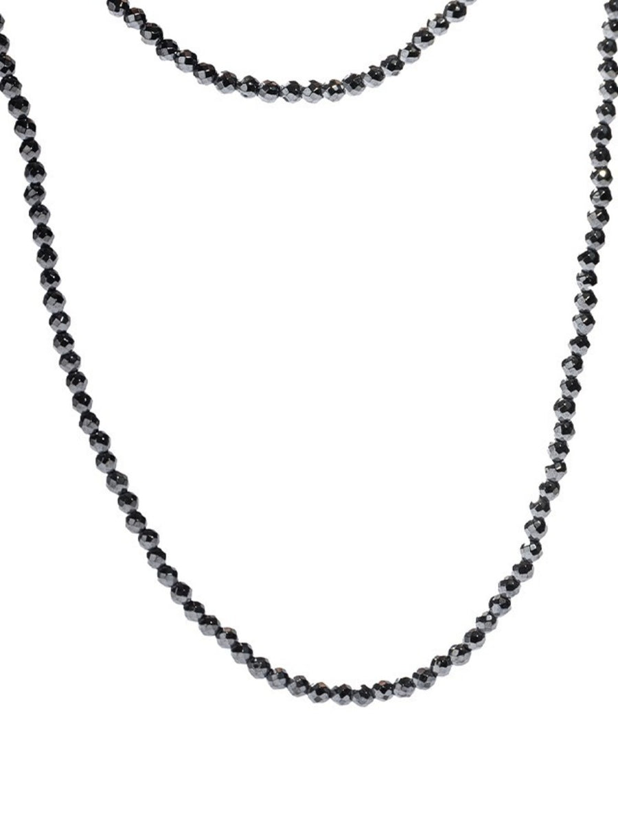 Long Hematite Beaded Necklace