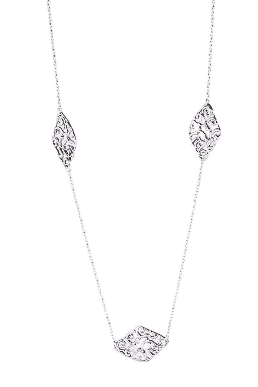 Long Sterling Silver Filigree Diamond Shaped Necklace – Opulenza ...