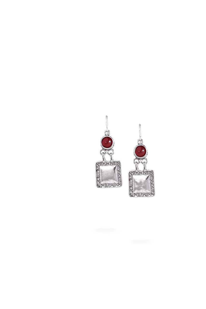 Sterling Silver Square with Carnelian Earrings