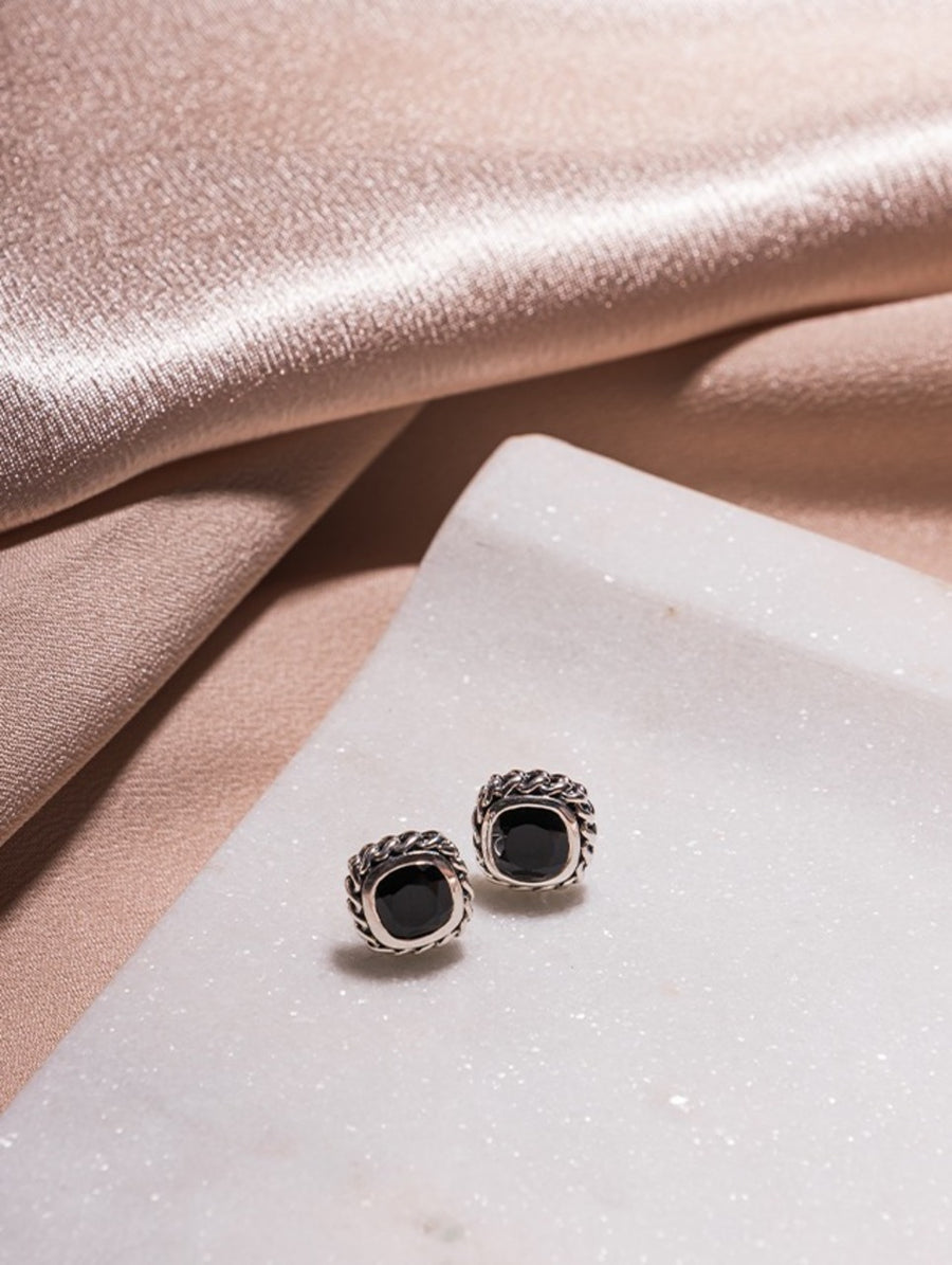 Black Onyx & Sterling Silver Post Earrings