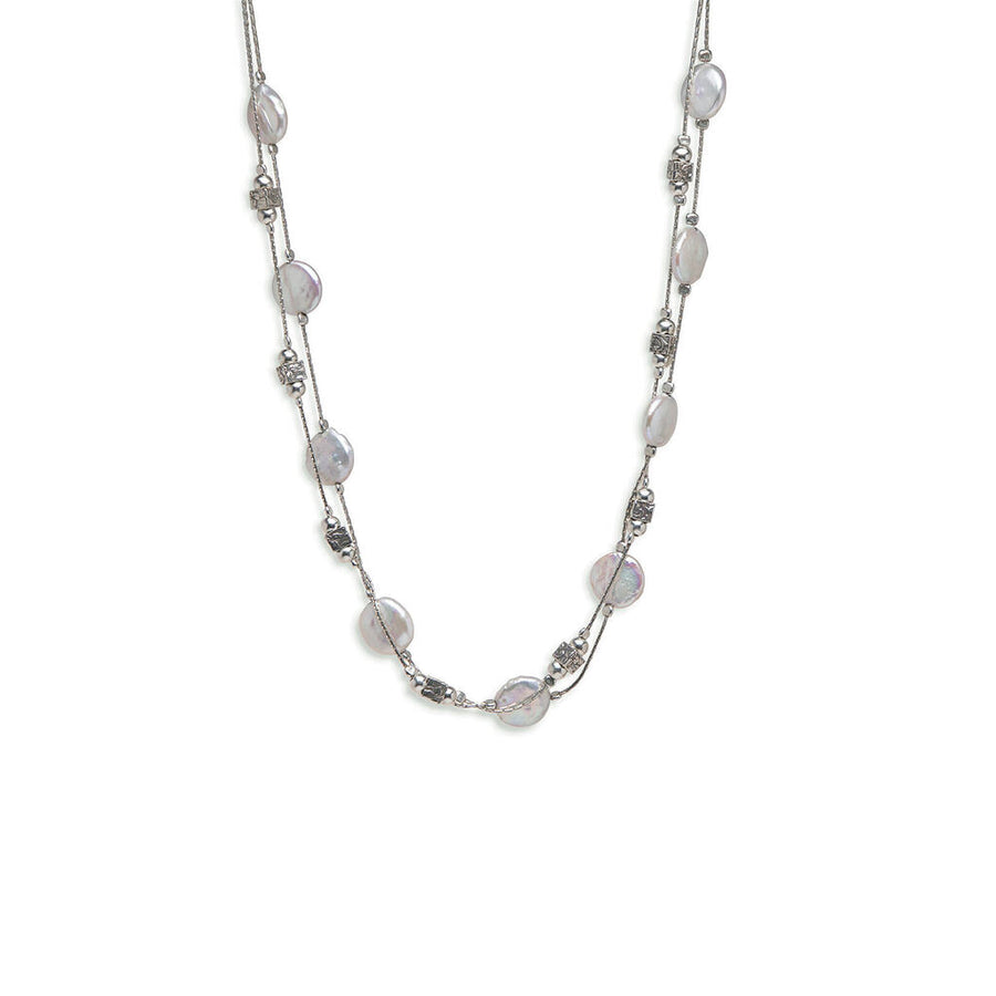 Coin Pearl Double Strand Necklace