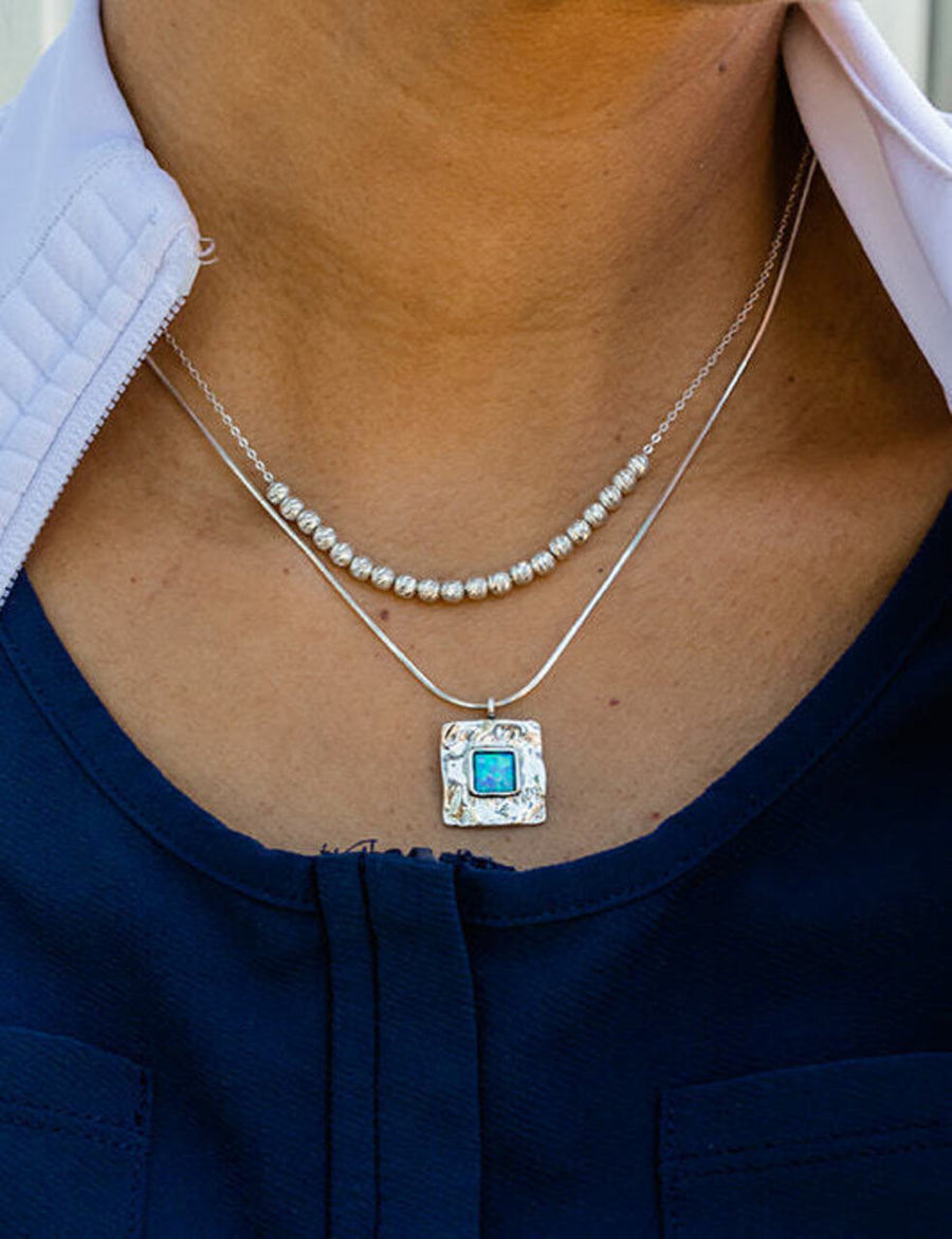 Square Sterling Silver & Opal Necklace
