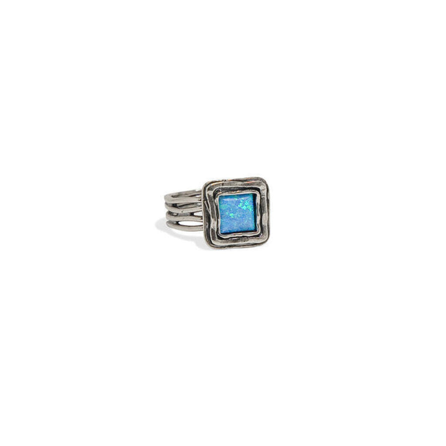 Square Sterling Silver & Opal Ring