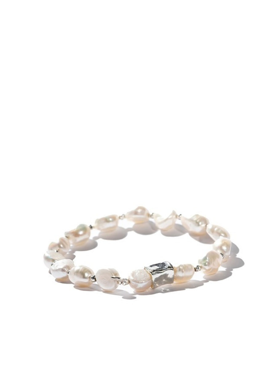 Pearl Stretch Bracelet with Silver Nugget