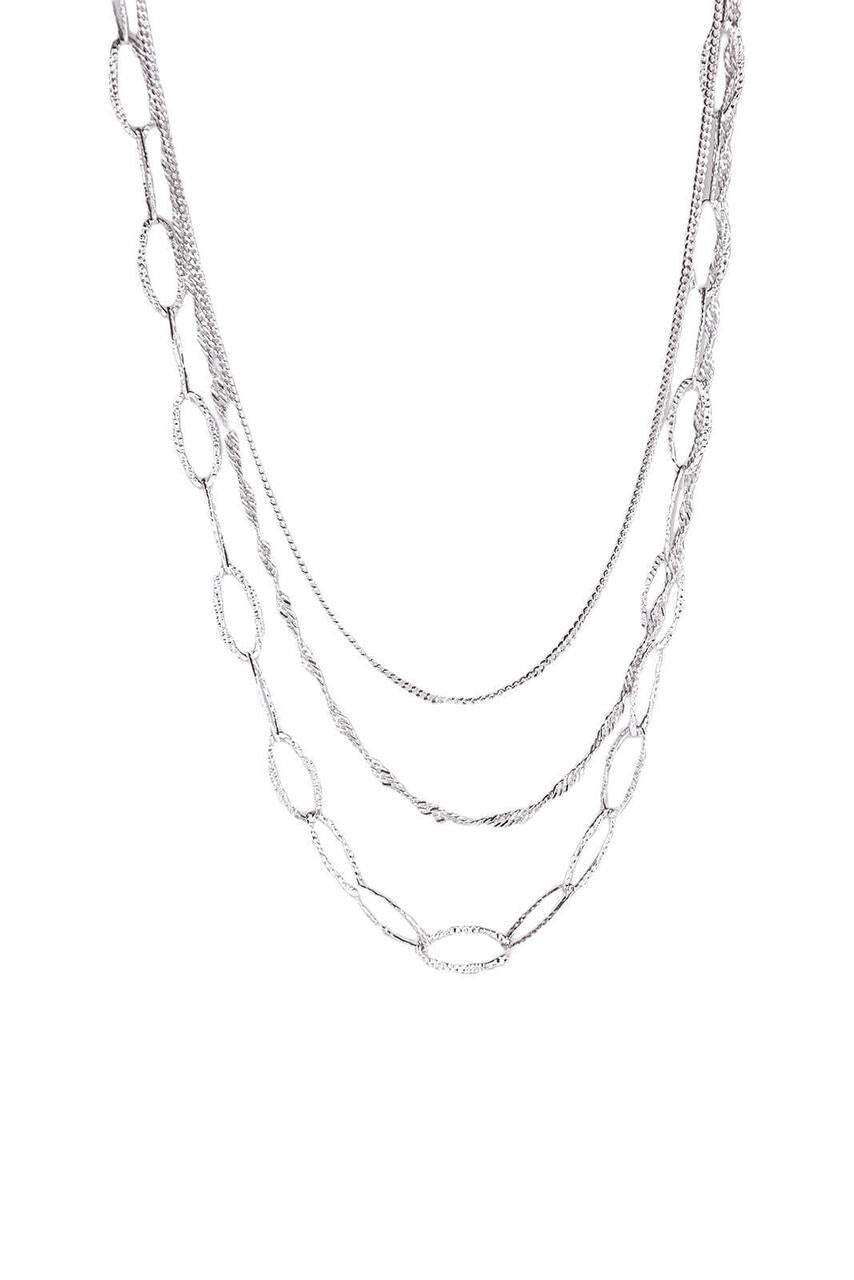 Sterling Silver Three Strand Oval Link Necklace