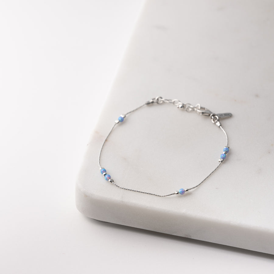 Sterling Silver Anklet with Blue Opals