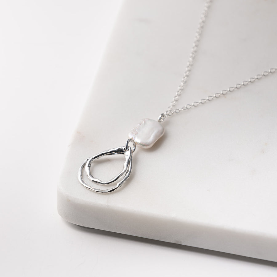 Sterling Silver & Rectangle Pearl Pendant Necklace