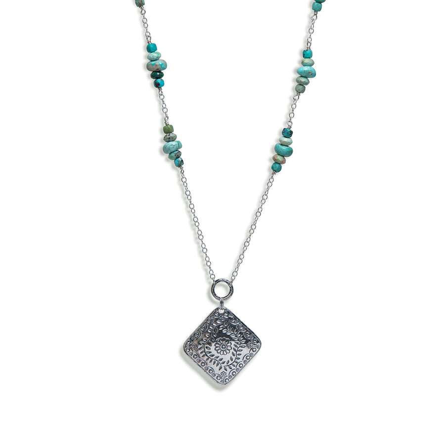 Turquoise & Sterling Silver Diamond Shaped Pendant Necklace
