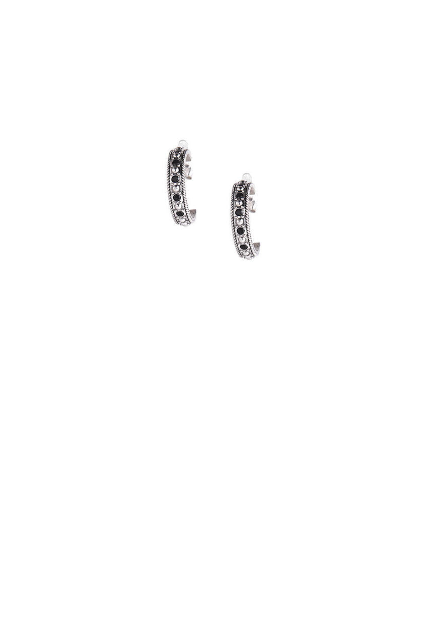 Black Spinel & Sterling Silver Hoop Post Earrings