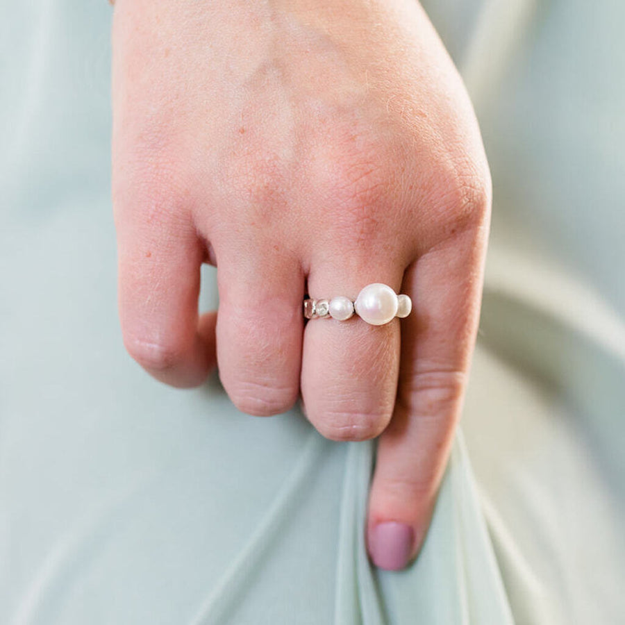 Triple Pearl & Sterling Silver Ring