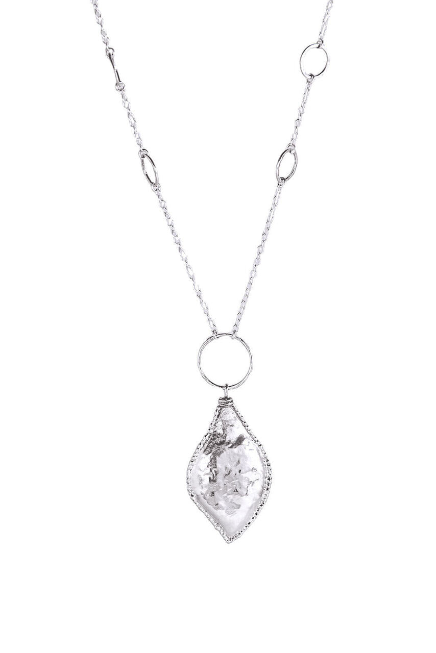 Long Sterling Silver Diamond Shaped Pendant Necklace