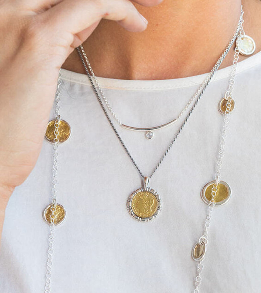 Long Brass Coin Necklace