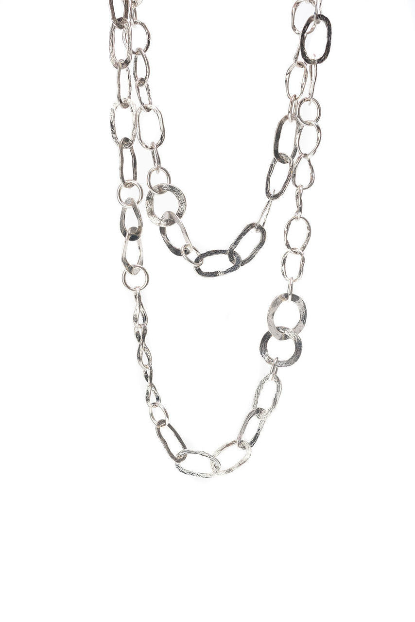 Long Artisan Sterling Silver Link Necklace