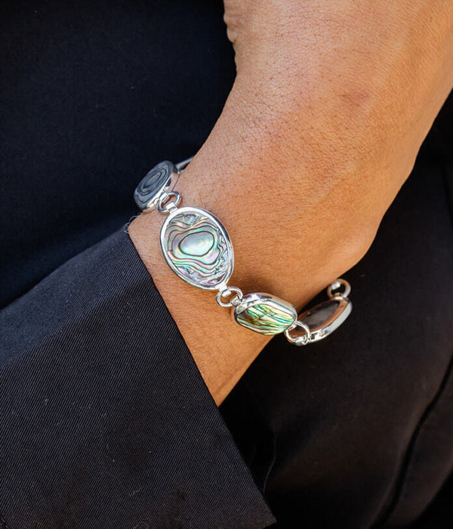 Sterling Silver & Abalone Bracelet with Snap Lock Clasp