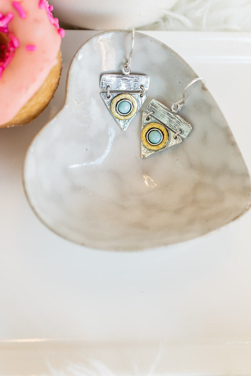 Sterling Silver & Brass Earrings with Larimar